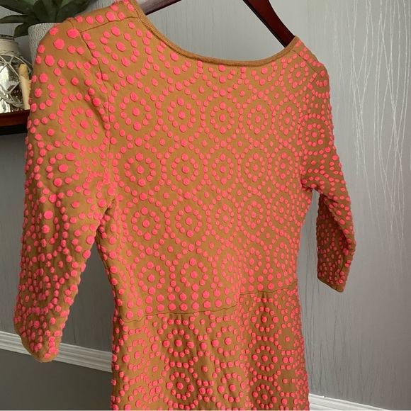 Boden Annabel V Neck Textured Dress Women’s size 6 Petite Brown Pink Polka Dot - Picture 8 of 9
